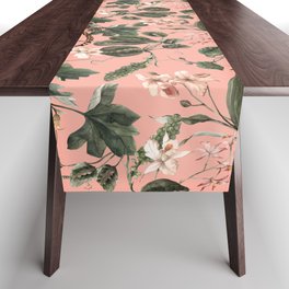 Watercolor tropical exotic pattern with orchid, green leaves. Butterflies, leopard. Table Runner
