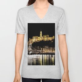 Budapest Chain Bridge And Castle Art V Neck T Shirt