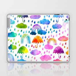 Rainbow Watercolor Umbrellas Rainy Day Laptop Skin