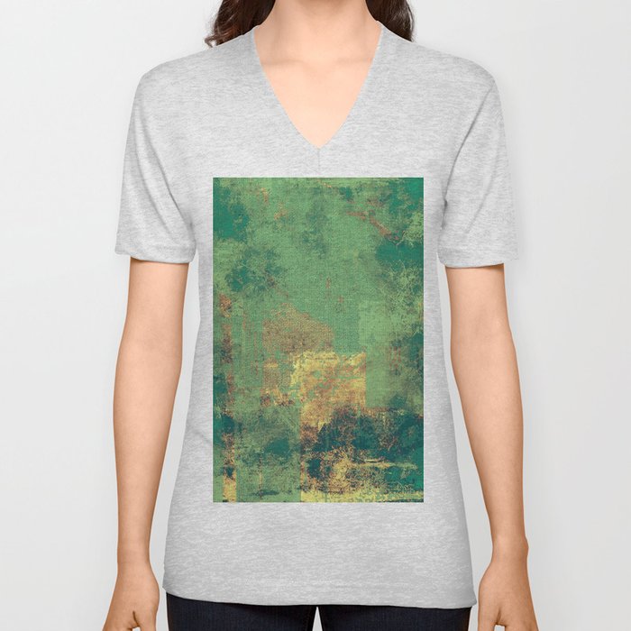 Grunge background with vintage style graphic elements, retro feeling composition and different color patterns: yellow (beige); brown; green; cyan V Neck T Shirt