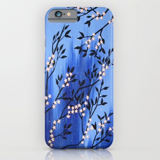 blue cherry blossom tree painting in the snow - with peach/apricot colored blossoms iPhone & iPod Case
