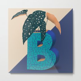 Vase B_Begonia Metal Print | Leaves, Botanic, Floral, Blue, Flower, Curated, Digital, Begonia, Illustration, Drawing 