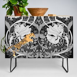 William Morris floral pattern with Tiger Achromatic Credenza