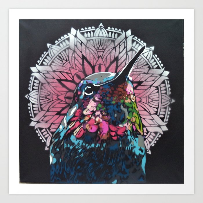 Saint Bird Colibri Unique Stencil Art Painting Art Print By Moverama