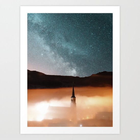 Foggy Landscape #church Art Print