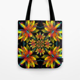 Fire Fractal Water Lily in a House of Mirrors Tote Bag