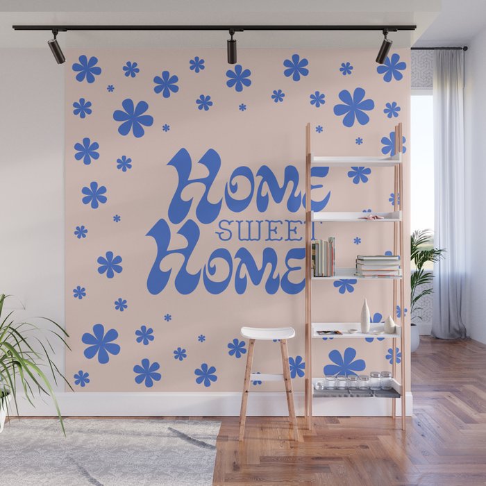 Home Sweet Home, Blue and Light Pink Wall Mural