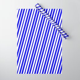 [ Thumbnail: Blue & White Colored Lined/Striped Pattern Wrapping Paper ]