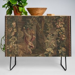Antique 18th Century Cherub Rose Garden Tapestry Credenza