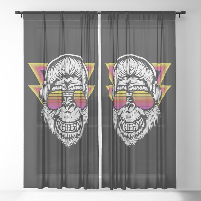Angry Retro Gorilla Music Monkey Illustration Sheer Curtain