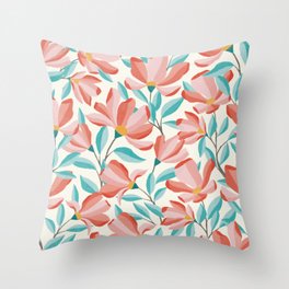 Coral and Aqua Flower Arrangement Pattern Throw Pillow