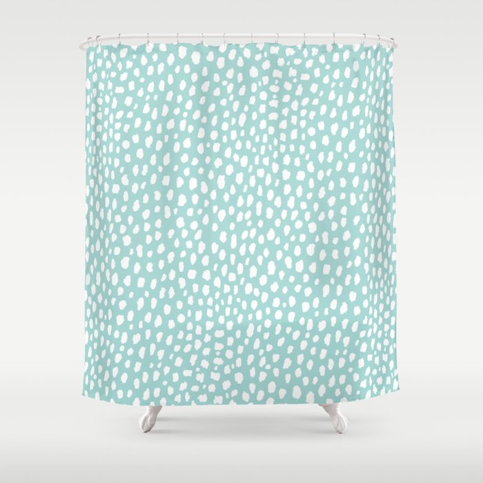 Pale Mint Blue Dalmatian Polka Dot Spots Pattern (mint blue/white) Shower Curtain