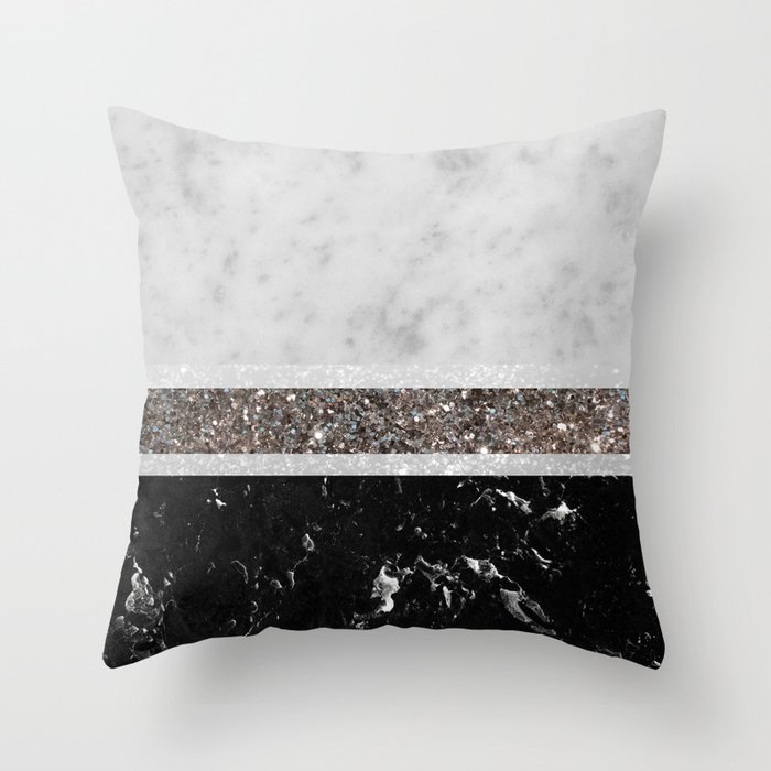 White And Black Marble Silver Glitter Stripe Glam 1 Minimal