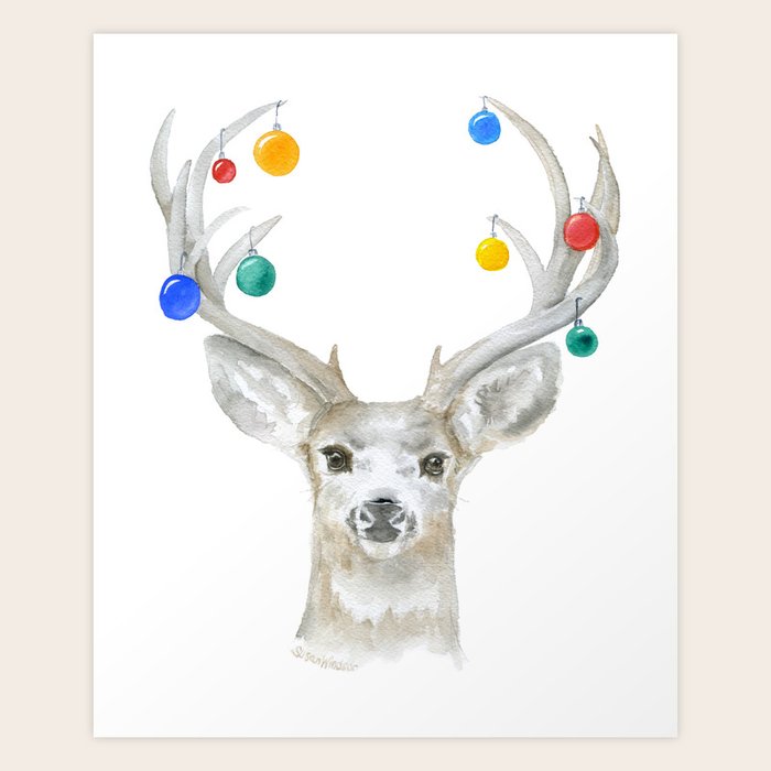 Deer With Christmas Ornaments Watercolor Art Print By Susanwindsor Society6