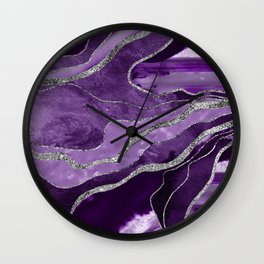 Purple Marble Agate Silver Glitter Glam #1 (Faux Glitter) #decor #art #society6 Wall Clock