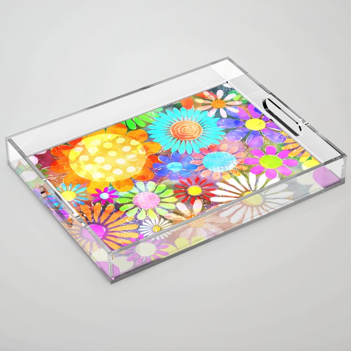 Watercolor Flower Power Pattern 10 Acrylic Tray