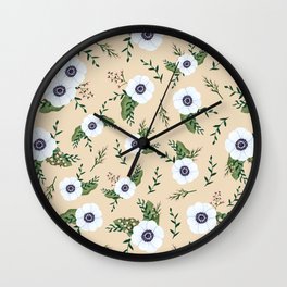 Yellow Anemones Floral Pattern Illustration Wall Clock