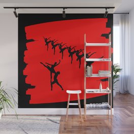 Swan Lake in black on red brush stroke Wall Mural