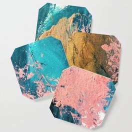 Coral Reef [1]: colorful abstract in blue, teal, gold, and pink Coaster