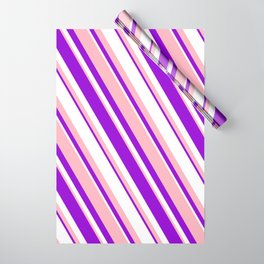 [ Thumbnail: Light Pink, Dark Violet, and White Colored Lined/Striped Pattern Wrapping Paper ]