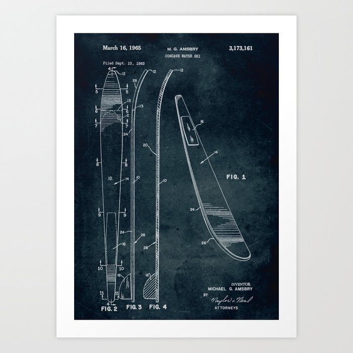 1963 - Concave water ski patent art Art Print