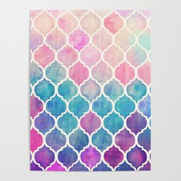 Rainbow Pastel Watercolor Moroccan Pattern Poster