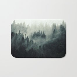 Misty mountain pine forest in cloudy and rainy - vintage style photo Bath Mat