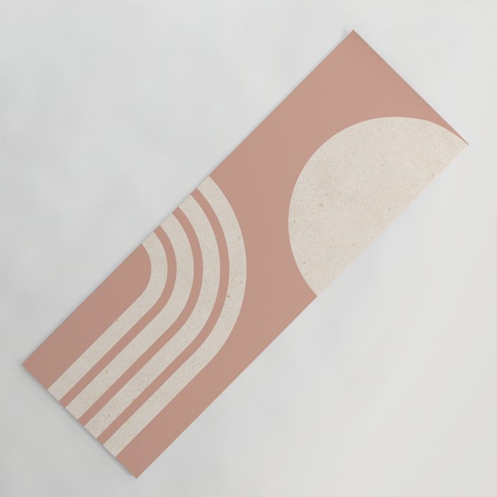 Mid Century Modern Dust Pink Sun & Rainbow Yoga Mat