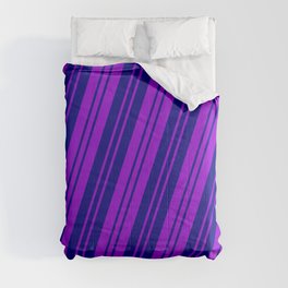 [ Thumbnail: Dark Violet and Blue Colored Pattern of Stripes Comforter ]