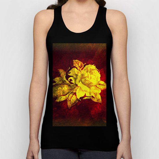Yellow rose on dark red with hearts background Unisex Tank Top