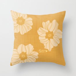 Ocher Yellow Jumbo Size Flowers on a Linen Background Throw Pillow