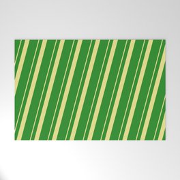 [ Thumbnail: Tan & Forest Green Colored Pattern of Stripes Welcome Mat ]