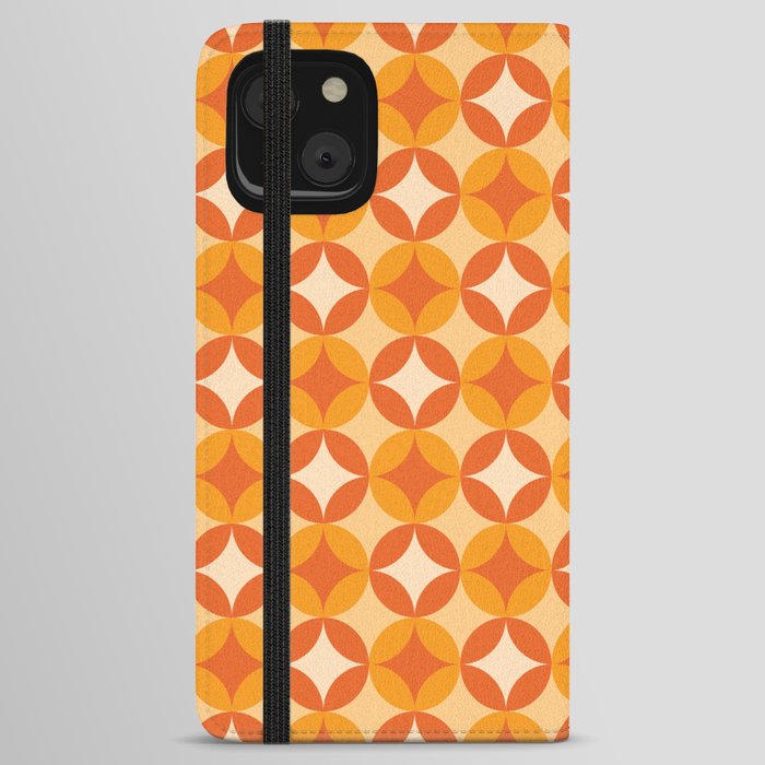 Orange Four Leaf circle tile geometric pattern. Digital Illustration background iPhone Wallet Case