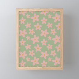 Simple Daisy Pattern Pink Blush Sage Green Framed Mini Art Print