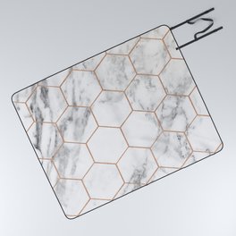 Rose gold marble hexagons honeycomb pattern Picnic Blanket