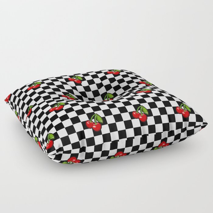 Checkered Cherries Floor Pillow