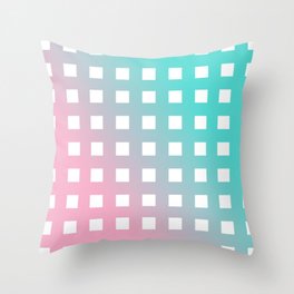 Pastel Pink and Cyan Gradient Bold Grid Squares Minimal Pattern Throw Pillow