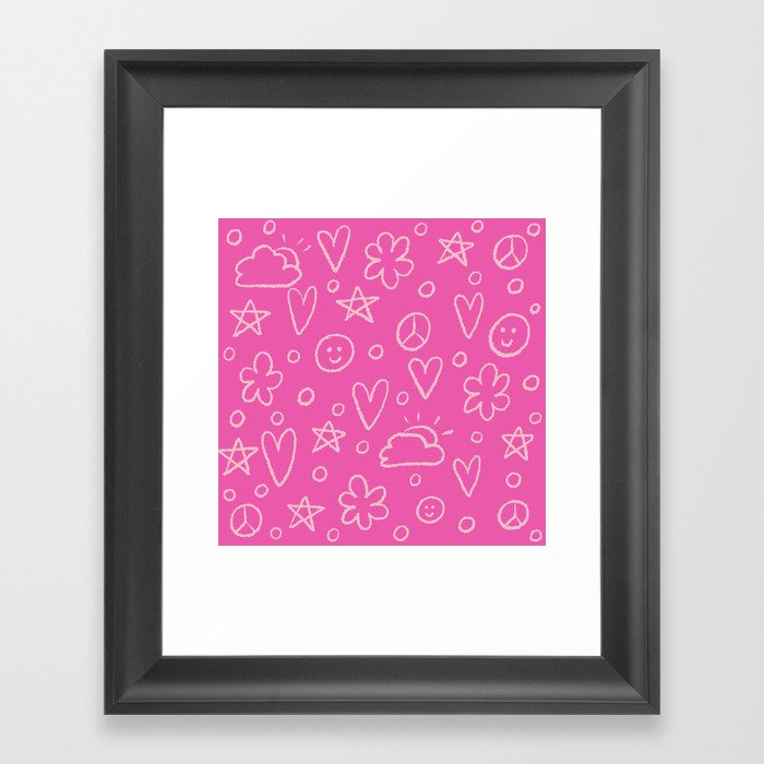 Girly Whiteboard Doodles - Sweet Pink Framed Art Print