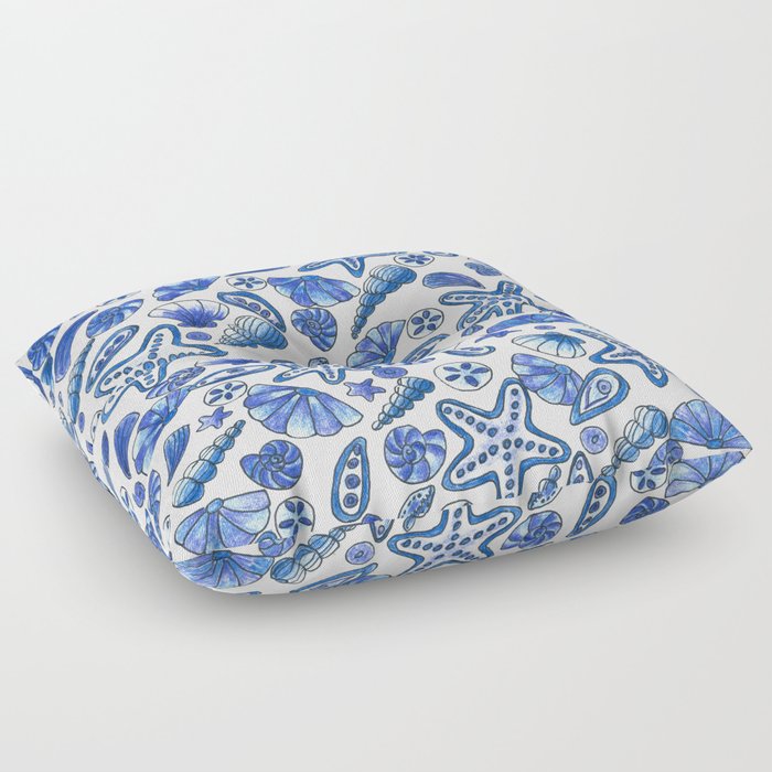 White and blue seashells Floor Pillow