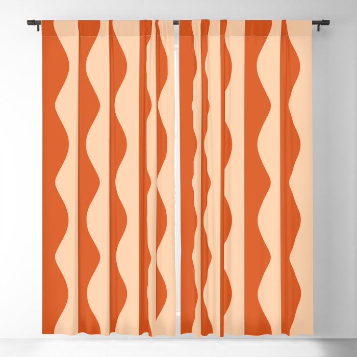 Retro Wavy Lines Pattern in Burnt Orange & Peach Blackout Curtain
