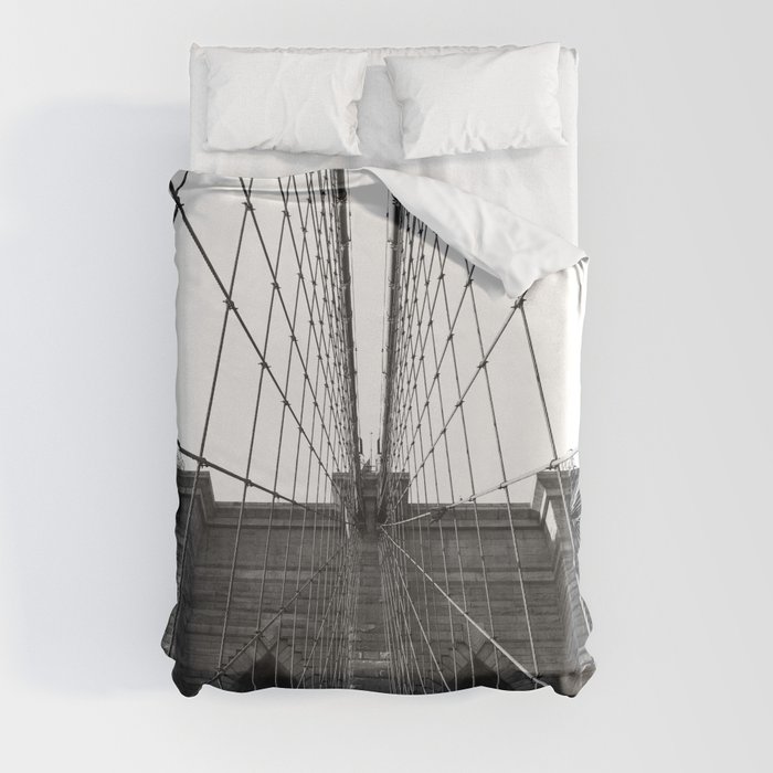 Brooklyn Bridge Black and White Travel Photography | New York City Views Duvet Cover