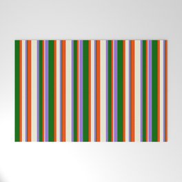 [ Thumbnail: Purple, Dark Green, Red & Beige Colored Pattern of Stripes Welcome Mat ]