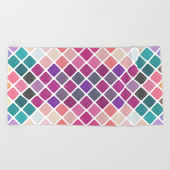 Watercolor Geometric Pattern III Beach Towel