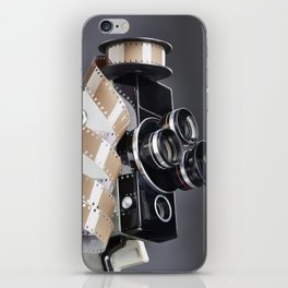 Retro mechanical movie camera and reel film iPhone Skin