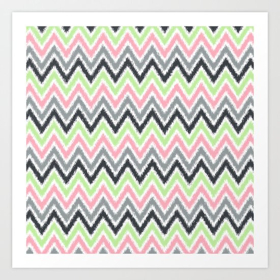 Lime Pink Gray Zigzags Art Print