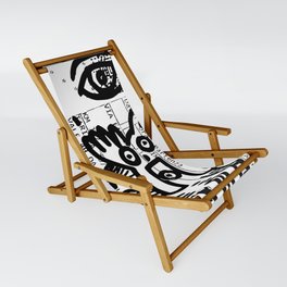 Creatures Graffiti Black and White on French Train Ticket Sling Chair