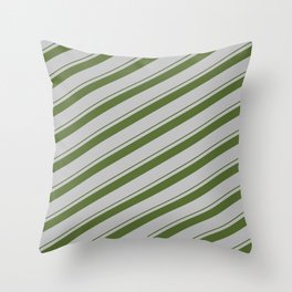 [ Thumbnail: Dark Olive Green & Grey Colored Striped/Lined Pattern Throw Pillow ]