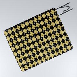 Mustard Yellow And Black Argyle Pattern,Geometric Diamond Abstract, Picnic Blanket