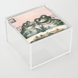 Breakfast In Bed Frogs Vintage Postcard Art Acrylic Box