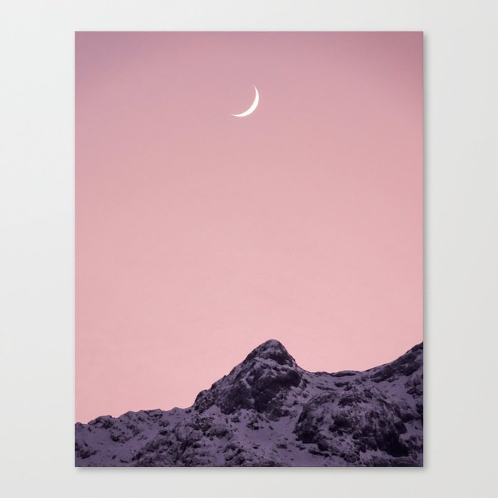 Austria, pink sunset moon mountain Canvas Print